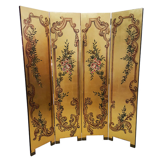 Gold Floral Motif Dressing Screen