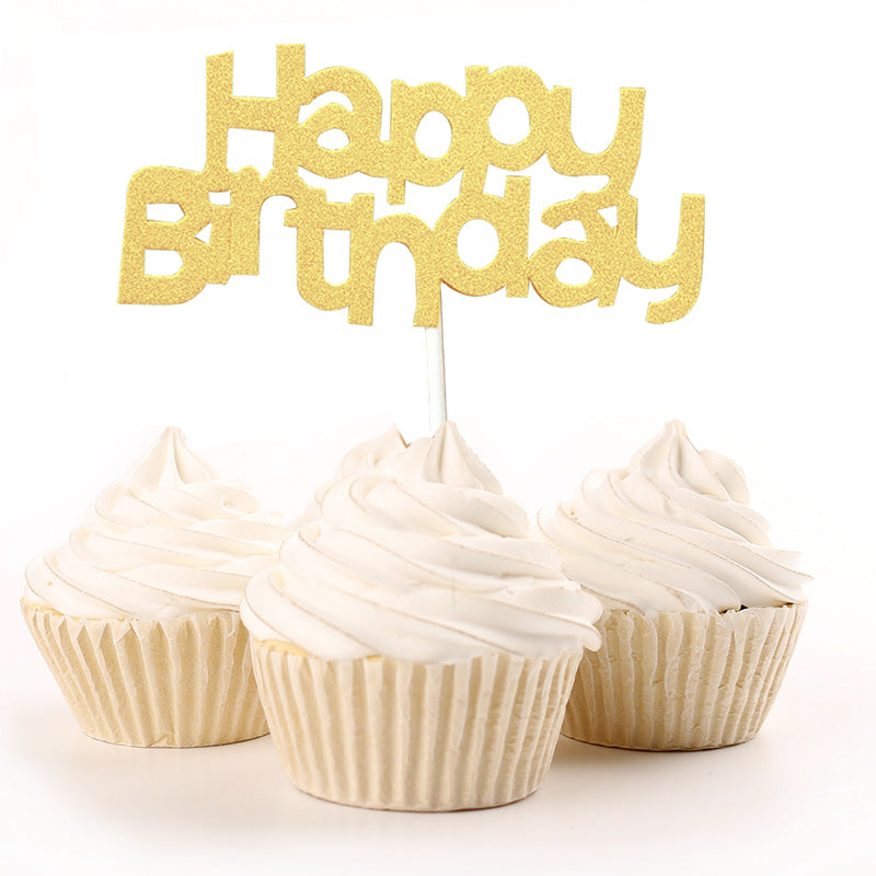 Gold Glitter Happy Birthday Cake Topper